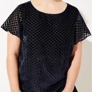 LOFT velvet polka dot flared sleeve top size medium